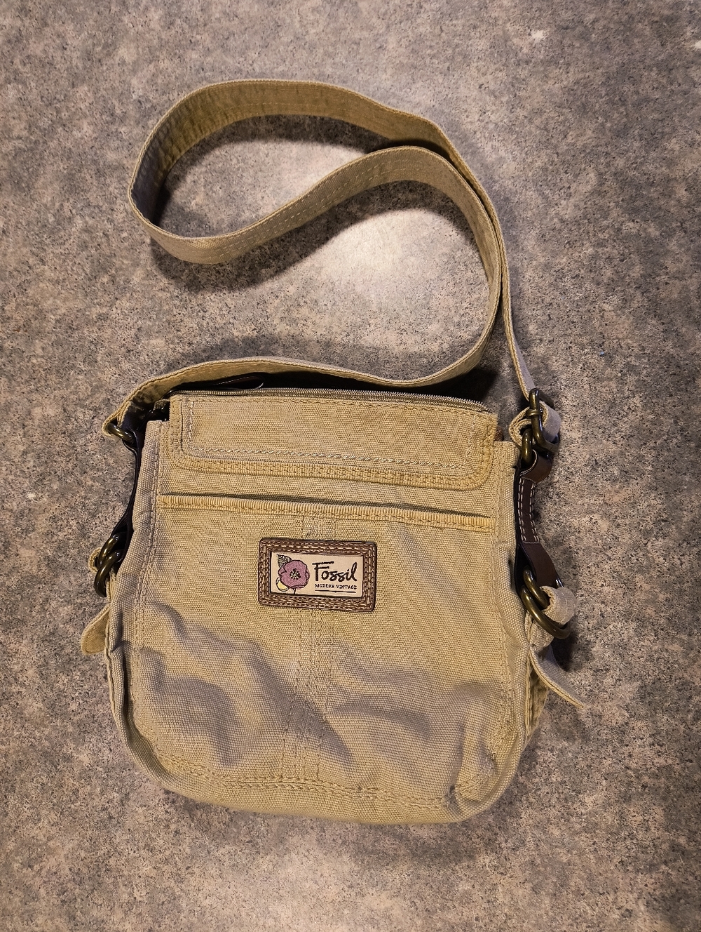 Fossil Khaki Canvas Messenger Crossbody Bag